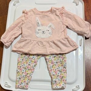12-18M Pink Bunny Peplum Top & Floral Leggings Set